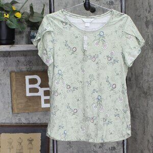 NWT Christopher & Banks Womens Neck Split Short Sleeve T-Shirt Tee 7512 S Green